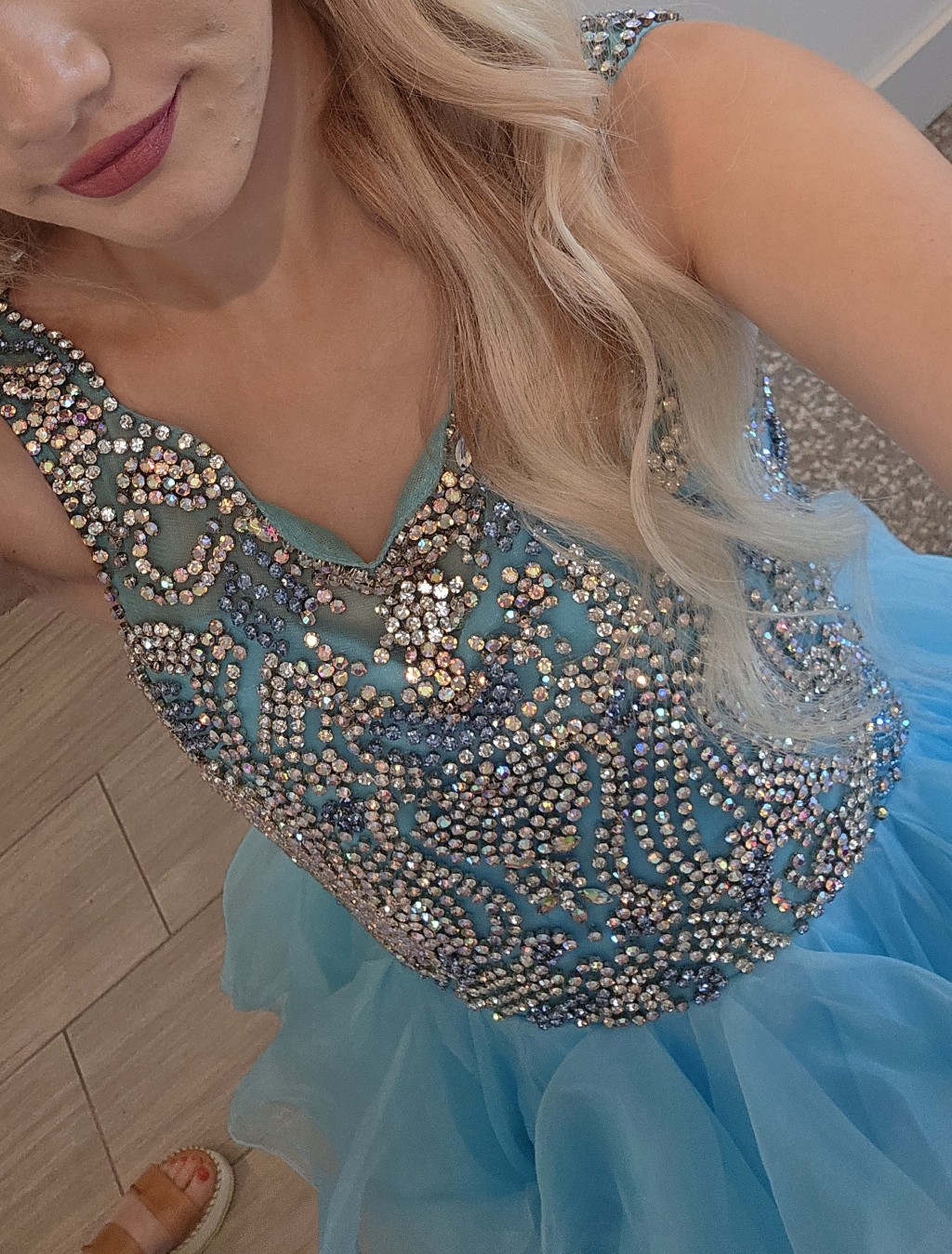 Turquoise Beaded Tulle Kids Dress
